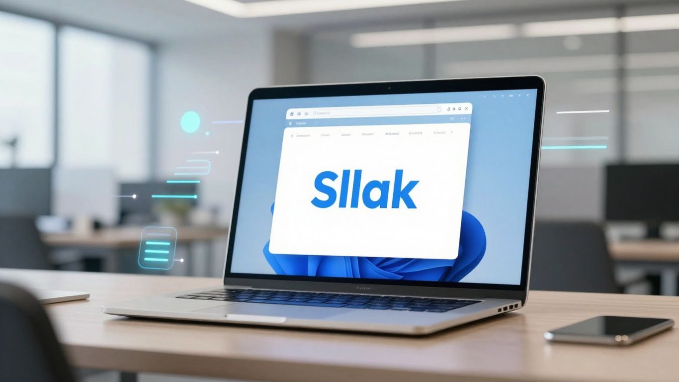 Slack AI interface on a laptop screen.