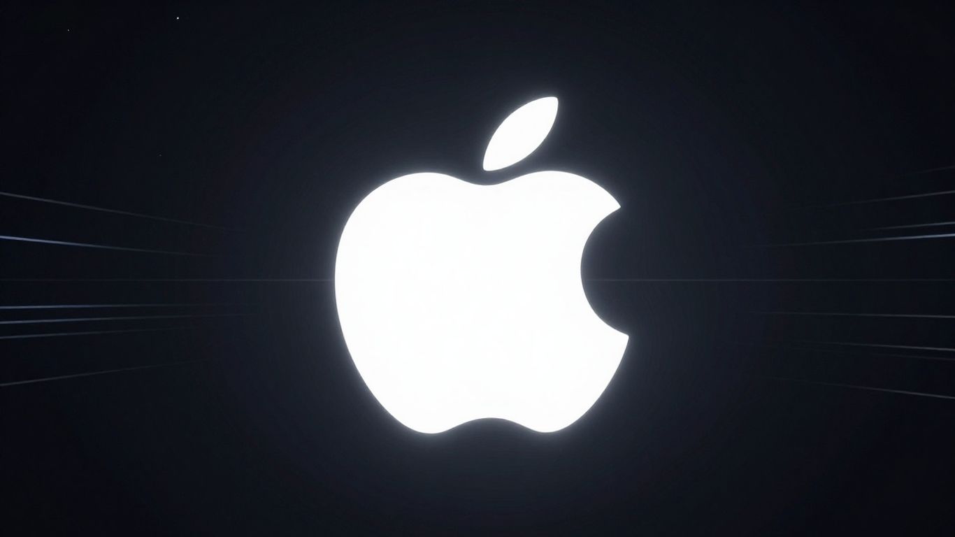 Apple logo with futuristic light trails.
