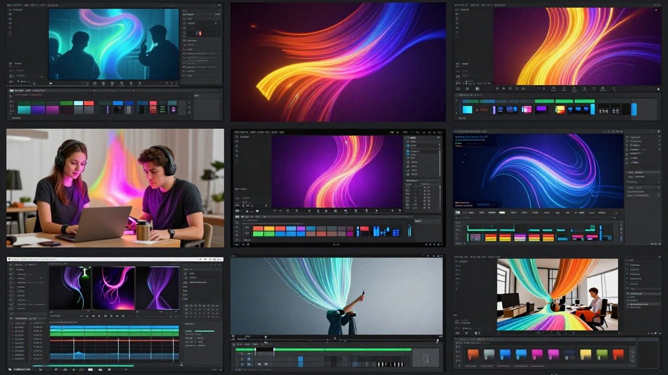 AI video generation interface with dynamic clips.