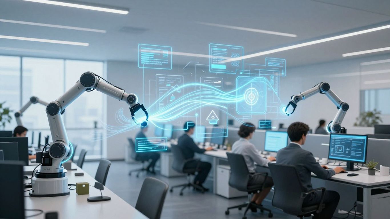 AI automating business processes in a modern office.