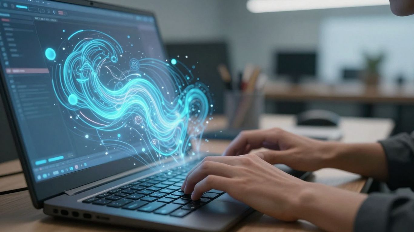 AI art creation on a futuristic keyboard.